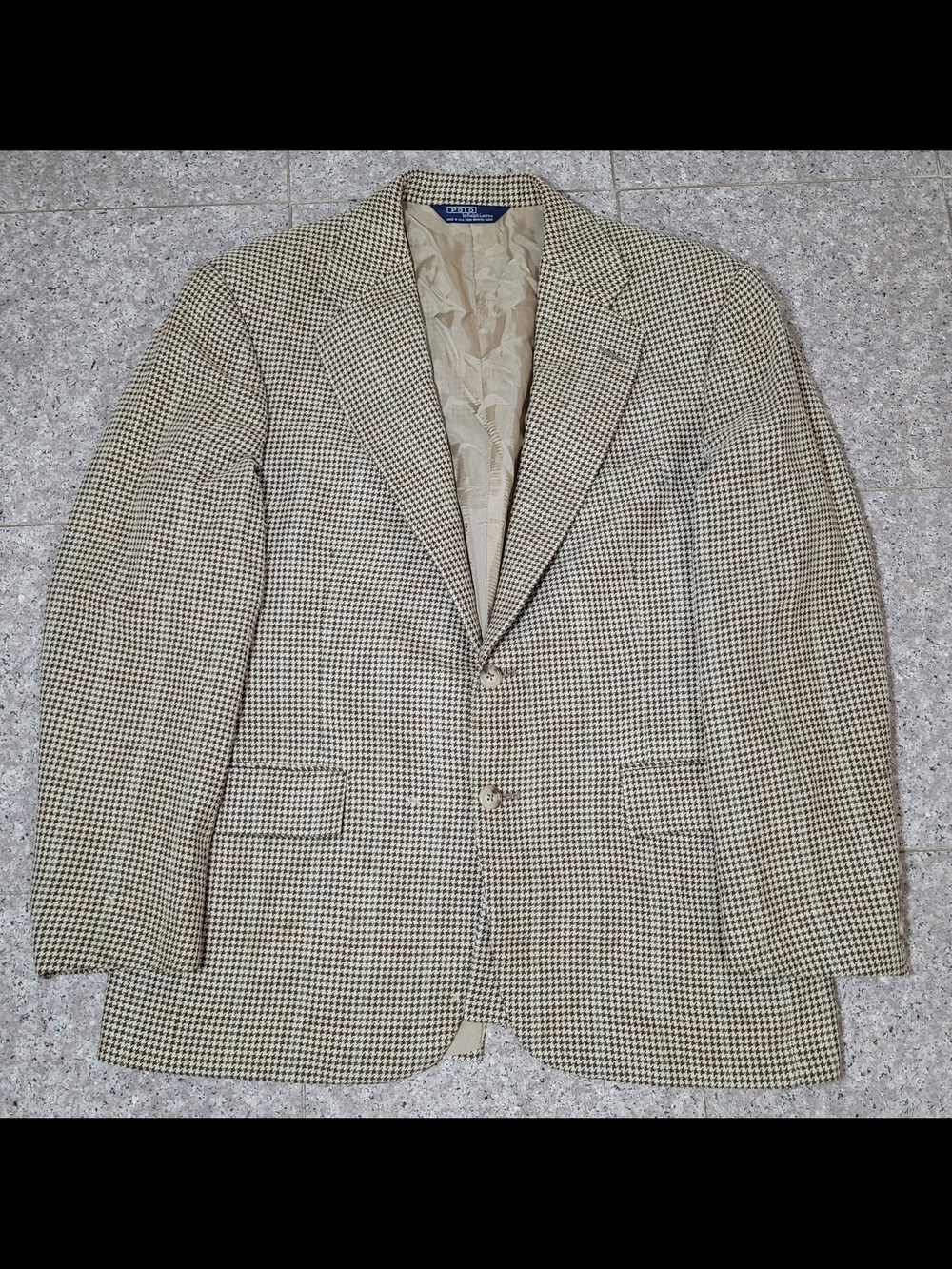 Polo by Ralph Lauren Men's Tan Houndstooth Blazer Made In USA